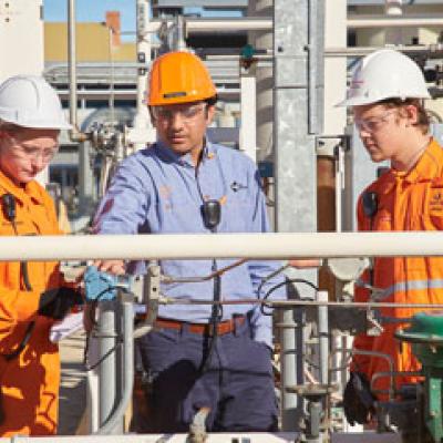 Lecturer and two students observing the South Metropolitan TAFE Process Plant