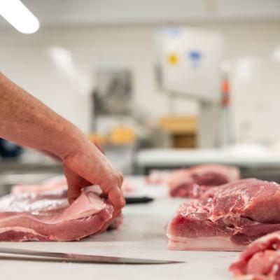 close up of hands handling meat