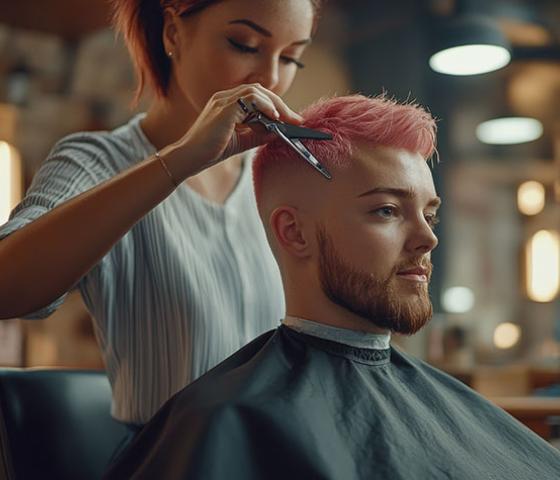 image of a man with pink colour hair