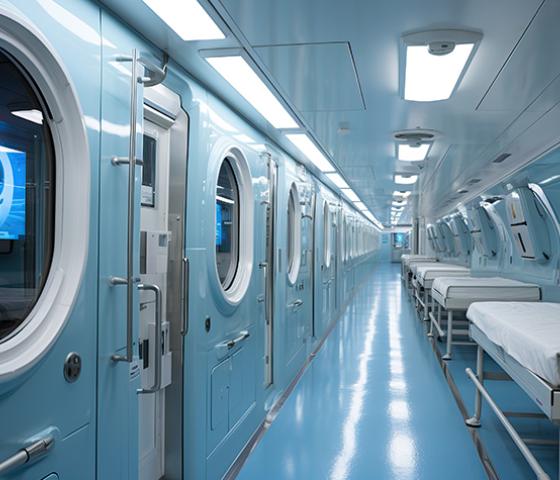 Interior of a ship medical room.